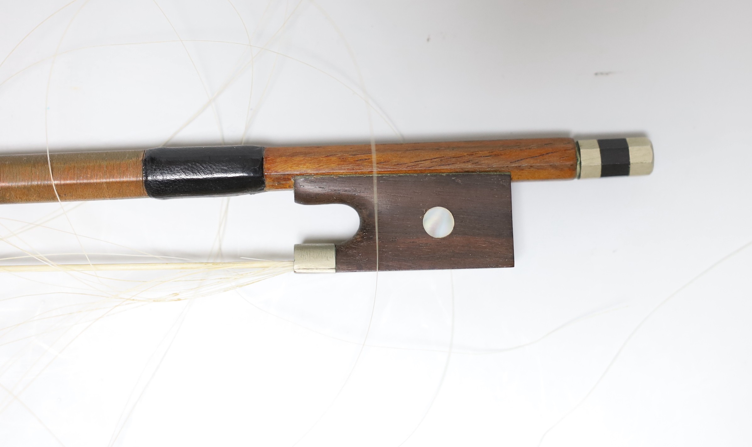 A cased viola and bow, viola back measures, 40.5cm
